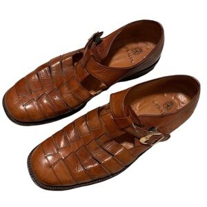 Prada Men's Tan Leather Buckle Loafers